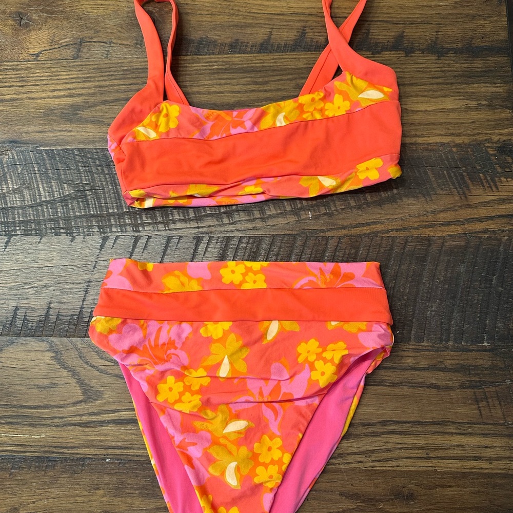 Beach Riot Pink and Orange Floral Bikini Set